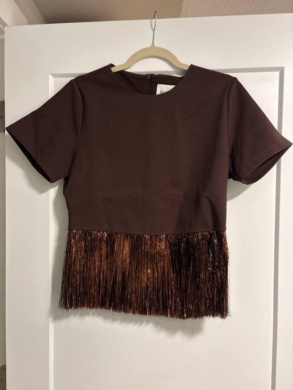 Tuckernuck Hyacinth House Bronze Metallic Fringe Francie Short Sleeve Blouse